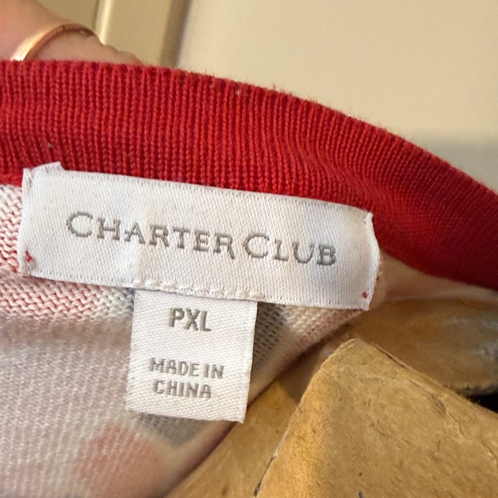 Charter Club Red and Pink Patterned Cardigan - Picture 2 of 6